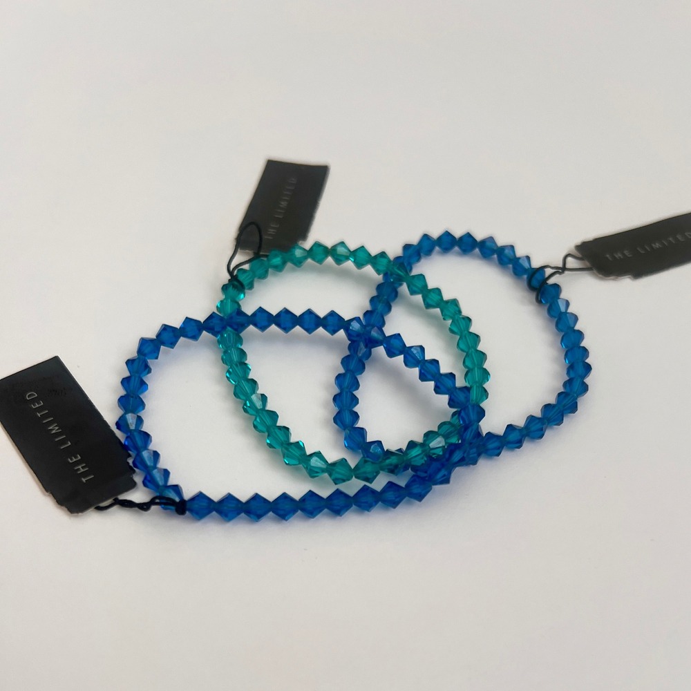 NWT The Limited Crystal Like Sparkly Bead Bracelet Set - Blue & Green - Picture 4 of 10
